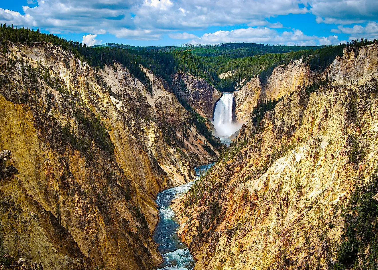 Yellowstone National Park, featuring iconic landscapes such as waterfalls. 