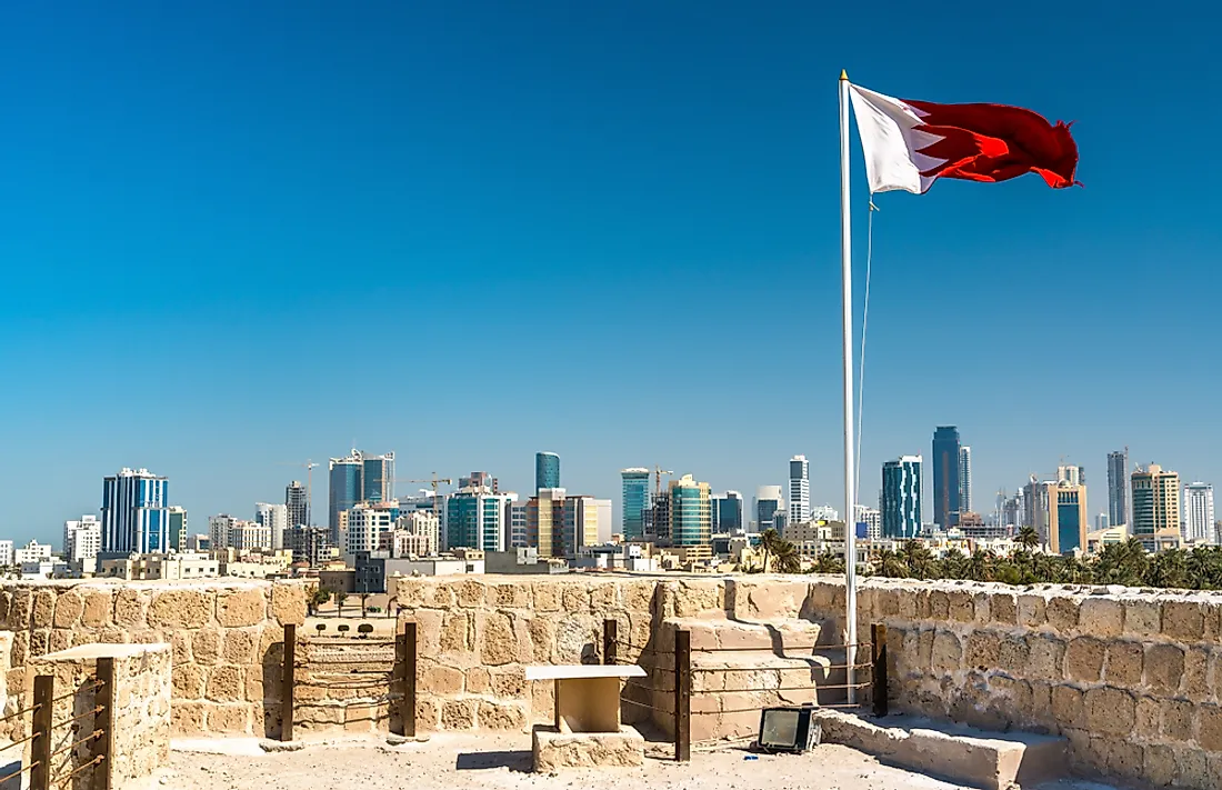 Fort Bahrain with Manama in the background. 