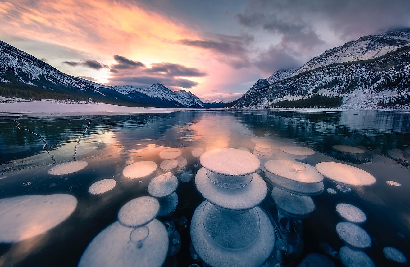 Abraham Lake in winter.