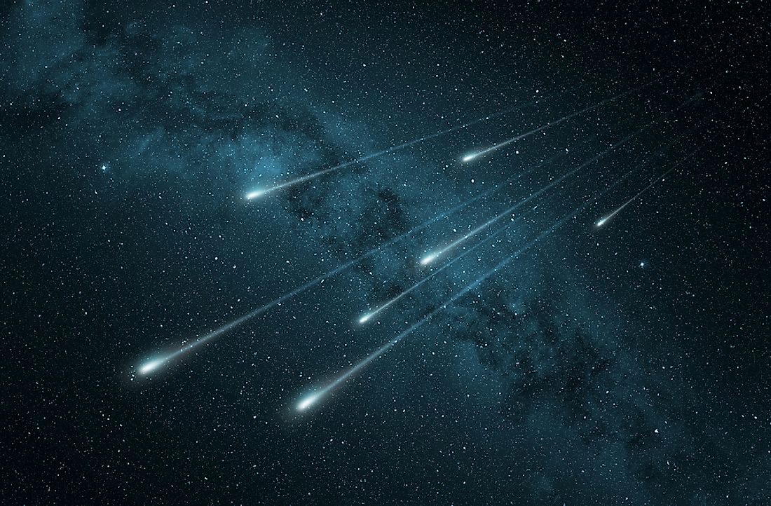 Meteor shower in the starry night sky.