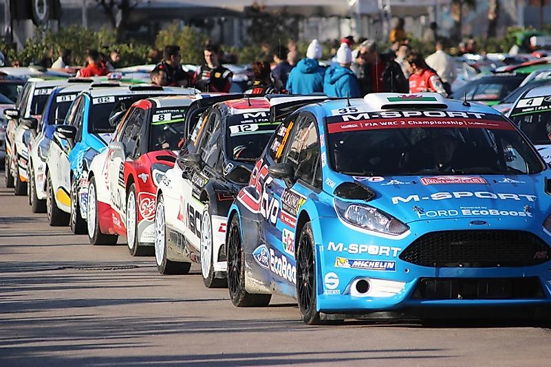 Cars line up to participate in the 2016 Monte Carlo Rally, held in the tiny nation of Monaco, where motor vehicle ownership is the highest in the world.