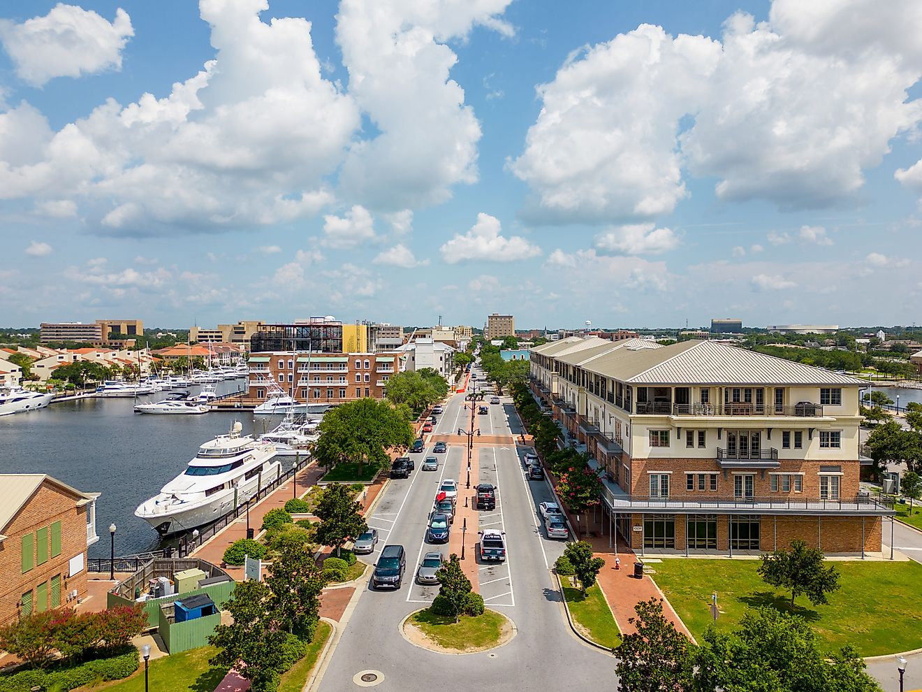 Residences along a street in the town of Pensacola, Florida.