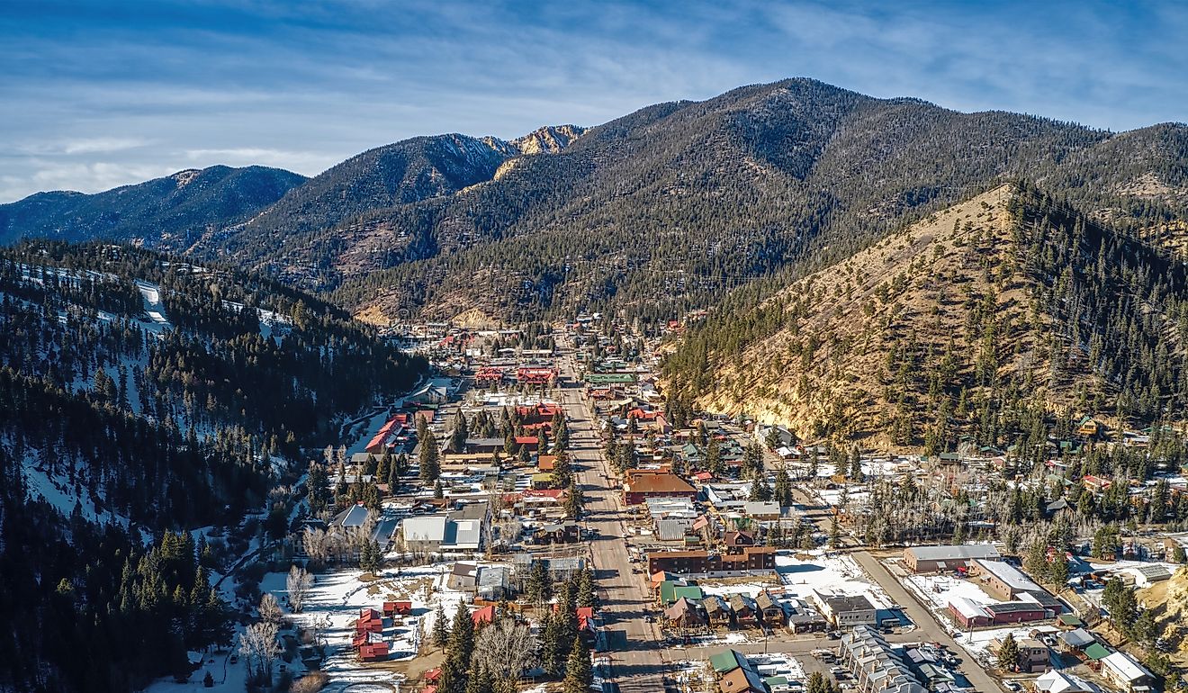 Aerial view of the Red River ski town in New Mexico.