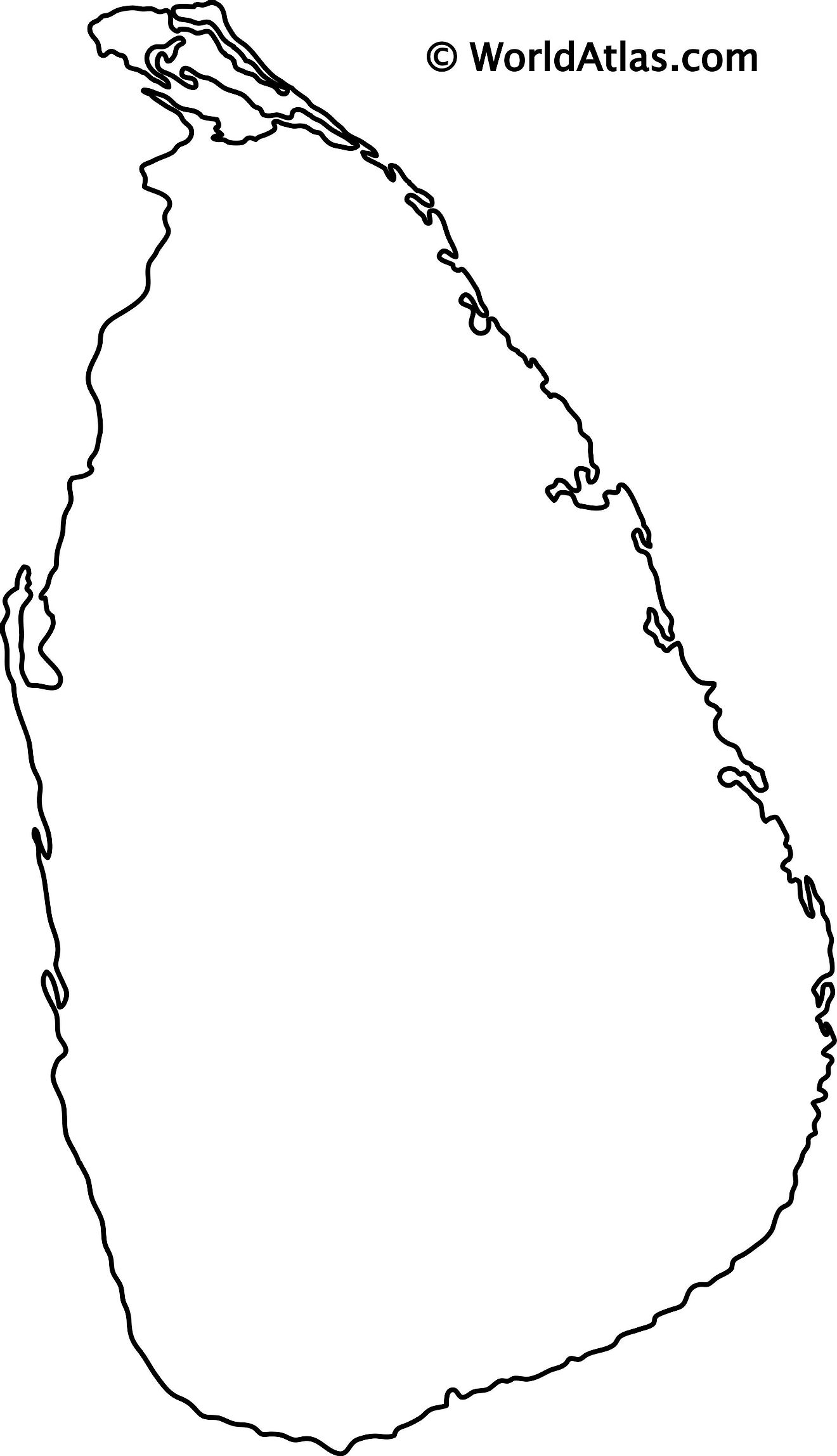 Blank Outline Map of Sri Lanka