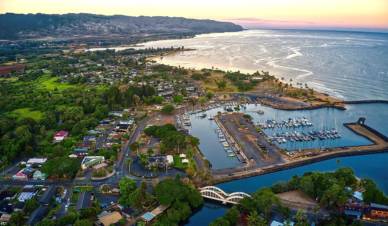 Aerial view of Haleiwa, Hawaii.