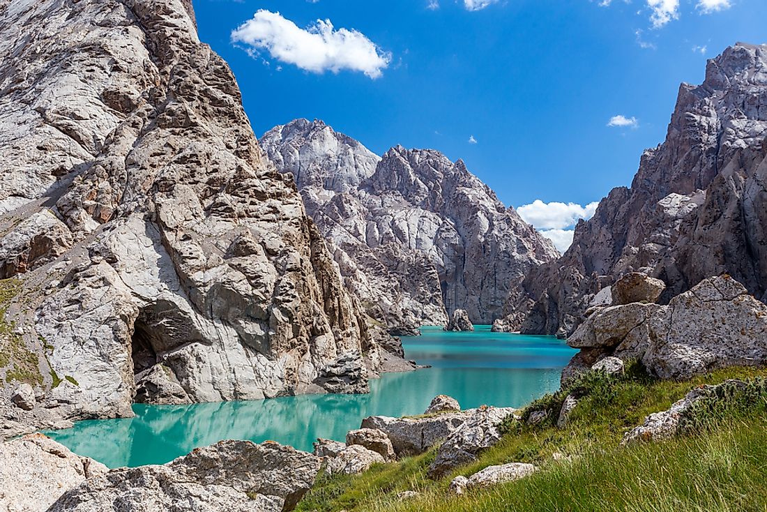A mountain lake in Kyrgyzstan. Much of Central Asia is mountainous. 