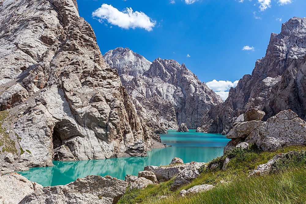A mountain lake in Kyrgyzstan. Much of Central Asia is mountainous. 