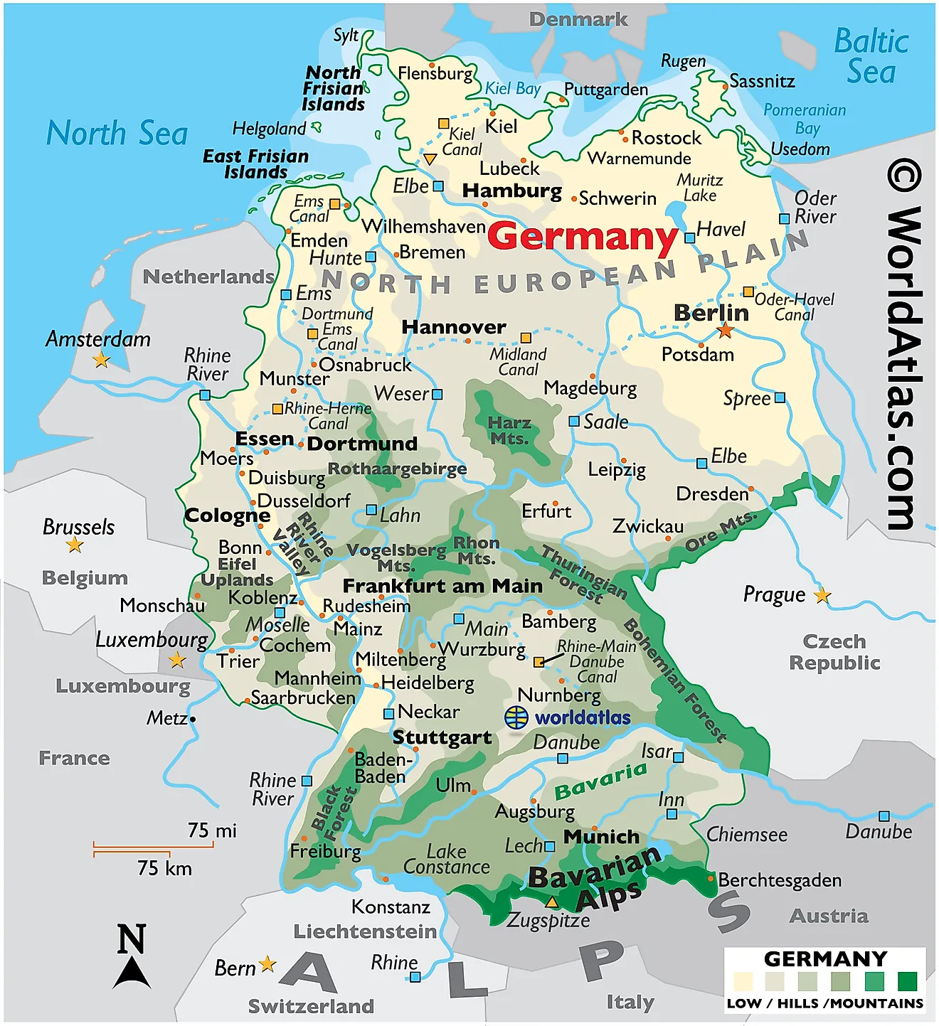 Physical Location Map Of Germany Highlighted Continent - Gambaran