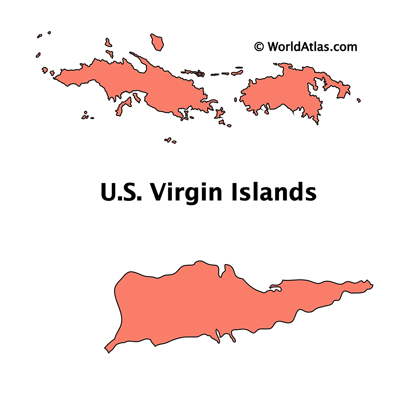 Mapa de contorno de las Islas Vírgenes de EE. UU.