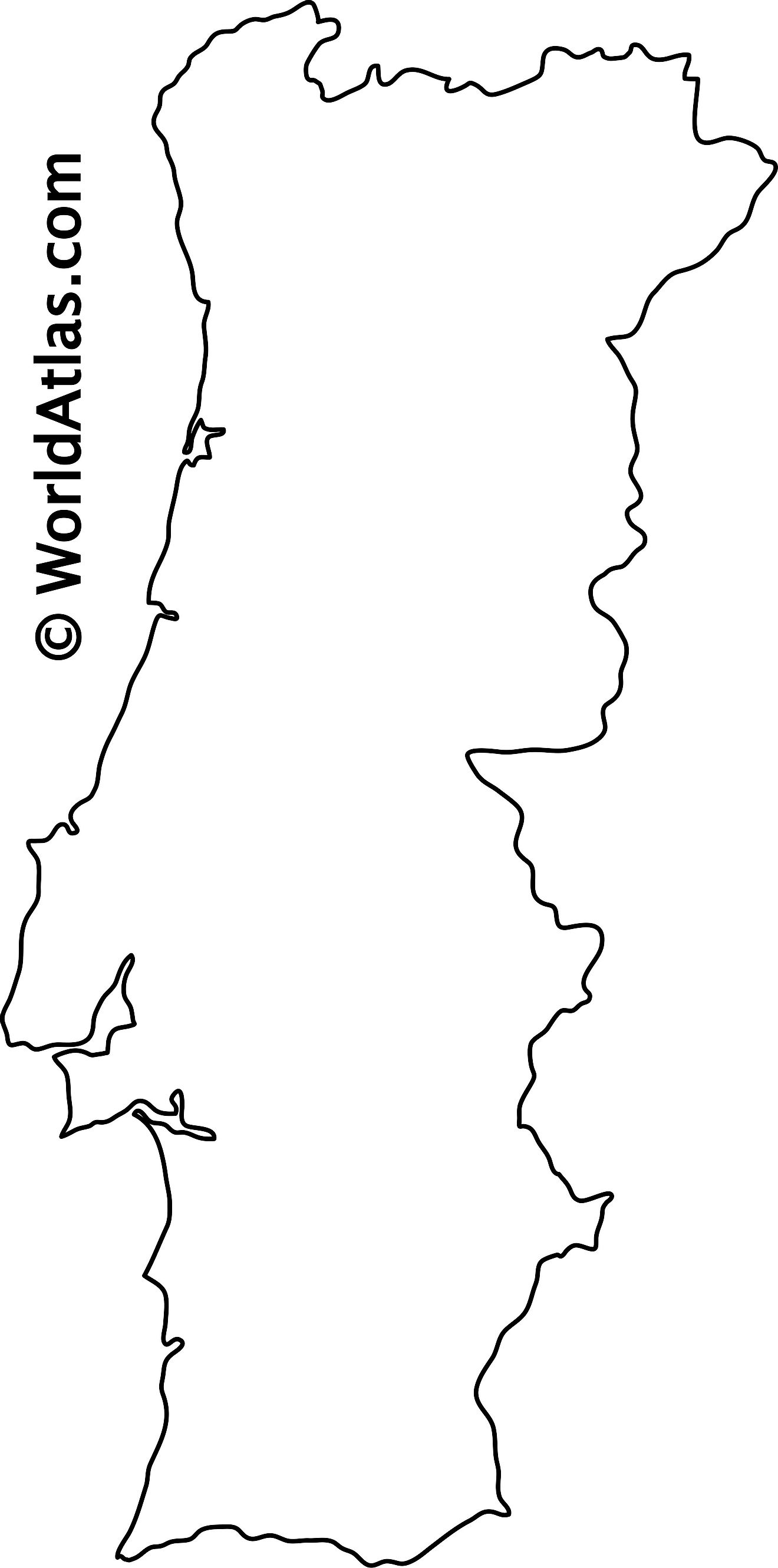 Mapa de contorno en blanco de Portugal