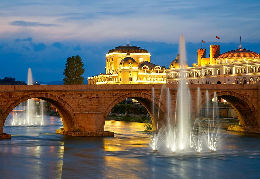 Stone Bridge over the Vardar River in Skopje, Macedonia.