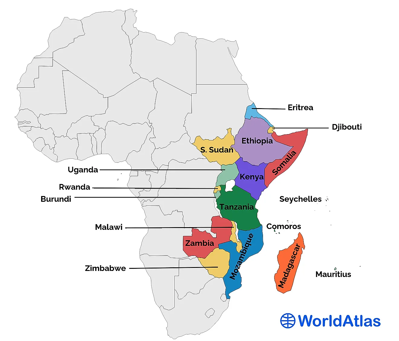 The 18 countries of East Africa