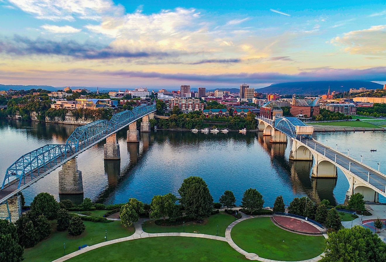 Aerial of Chattanooga Tennessee Skyline.