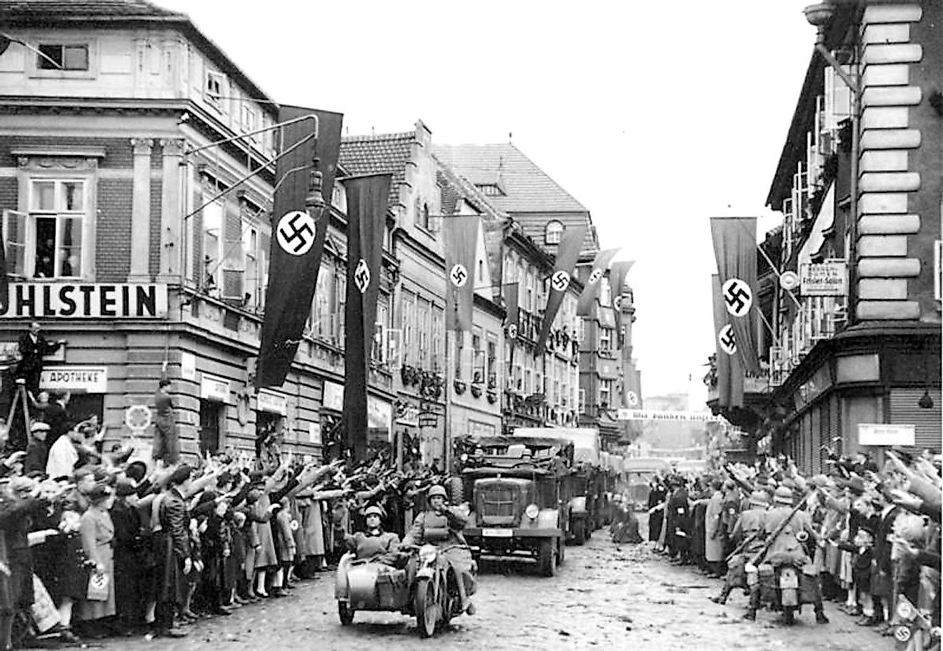 The Nazis parading in Saaz, Sudetenland.