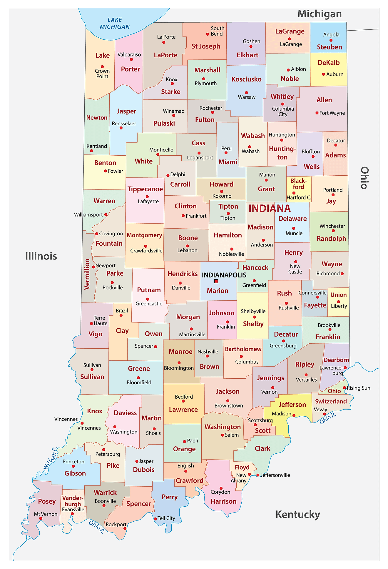 Map Of Indiana Counties Printable Printable World Holiday