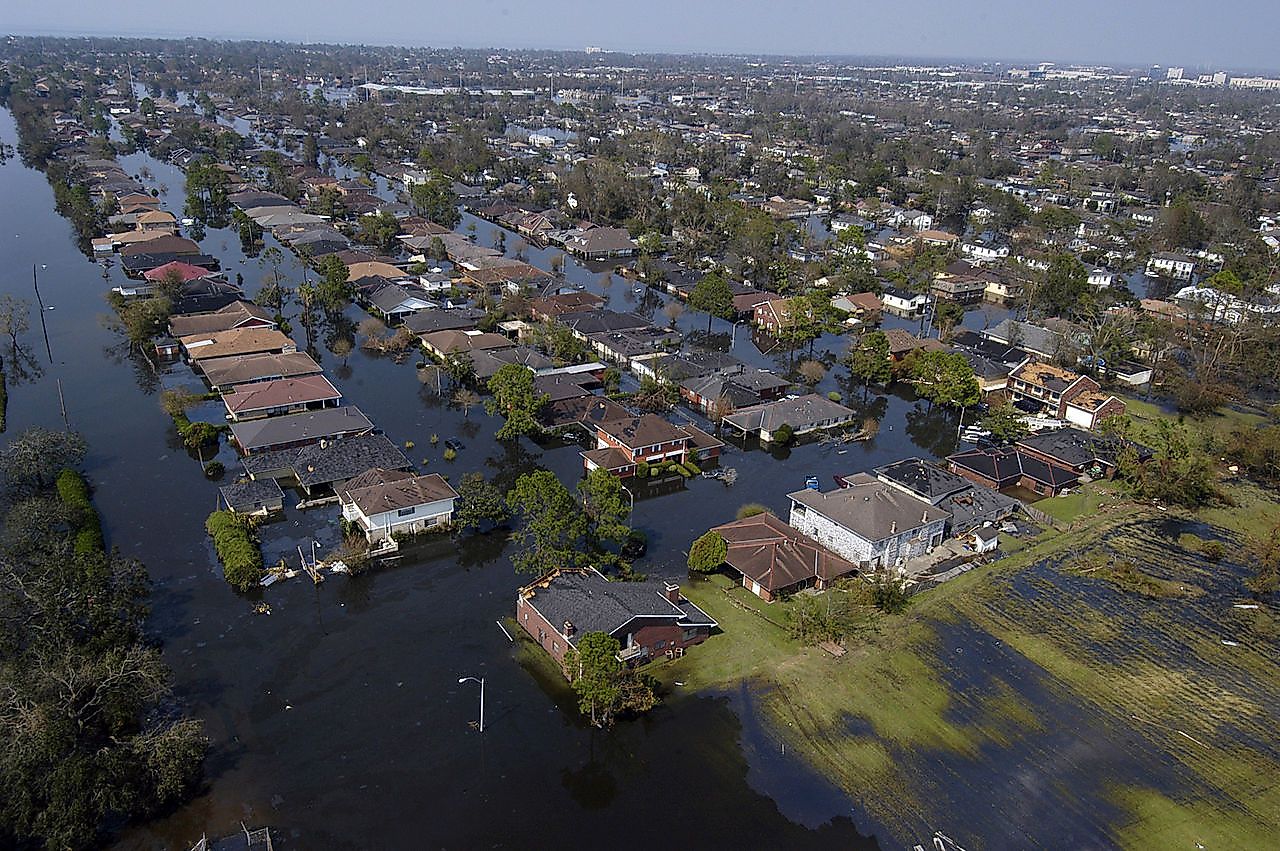 New Orleans (Sept. 2, 2005) - Four days after Hurricane Katrina made landfall on the Gulf Coast, many parts of New Orleans remain flooded. Image credit: U.S. Navy photo by Gary Nichols/Public domain