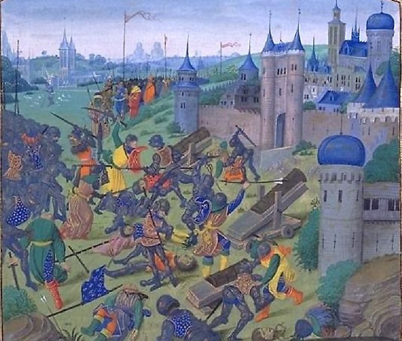 The Ottomans defeating a multinational Crusader Army during the 1396 Battle of Nicopolis in modern Bulgaria.