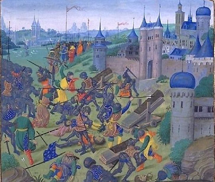 The Ottomans defeating a multinational Crusader Army during the 1396 Battle of Nicopolis in modern Bulgaria.