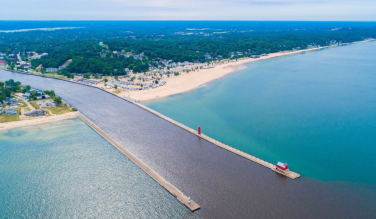 Aerial view of Grand Haven, Michigan.