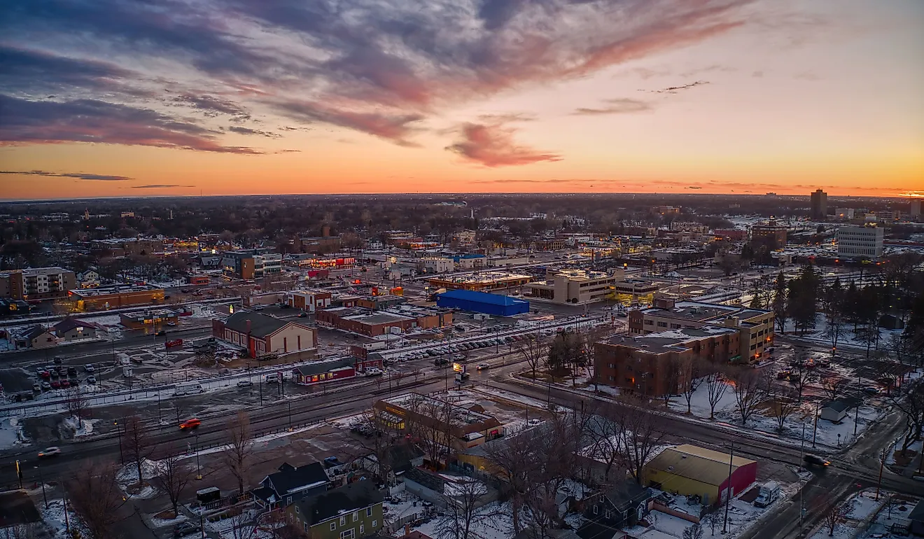 Aerial View of Moorhead, Minnesota on the Red River during Autumn