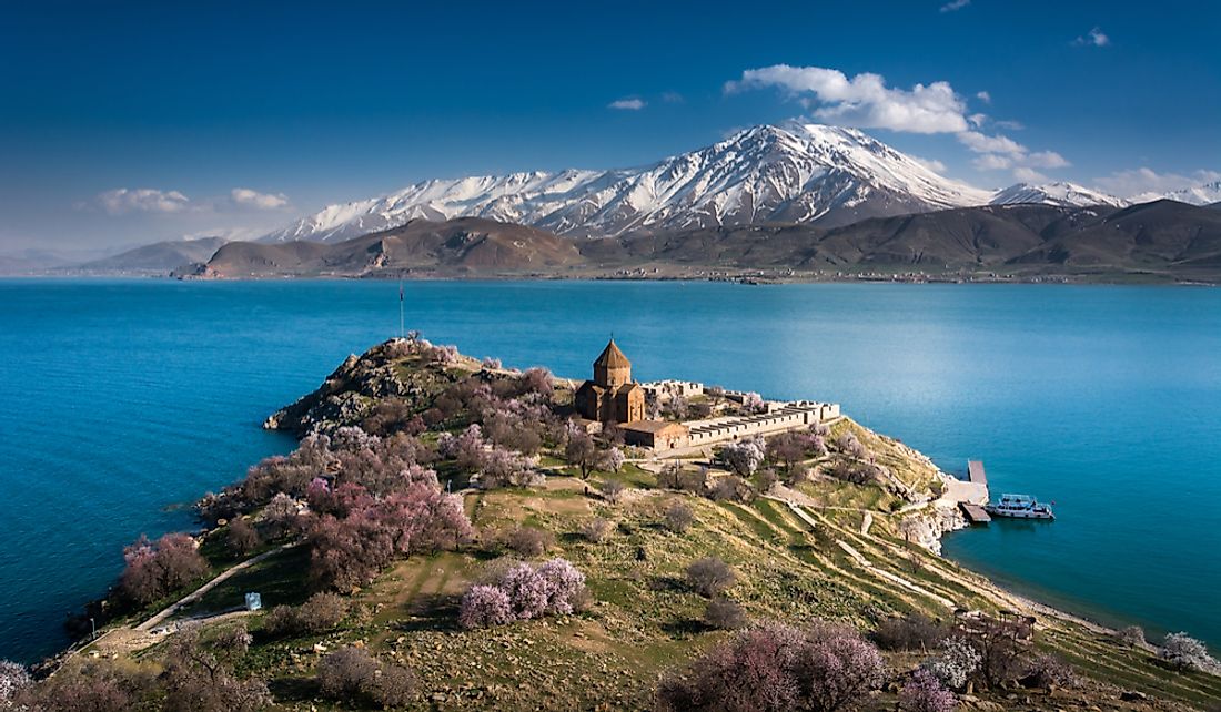 The Cathedral of the Holy Cross on Akdamar Island in Lake Van. 