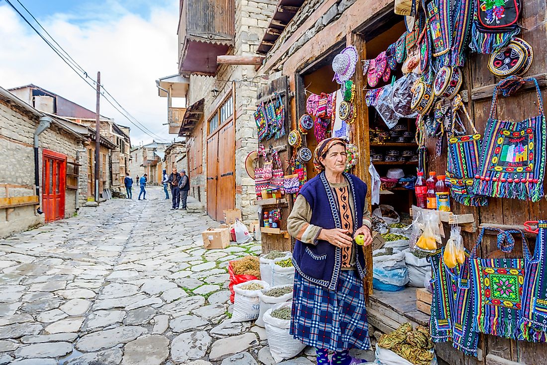 Azerbaijan is known for its brightly patterned textiles. Editorial credit: Dinozzzaver / Shutterstock.com