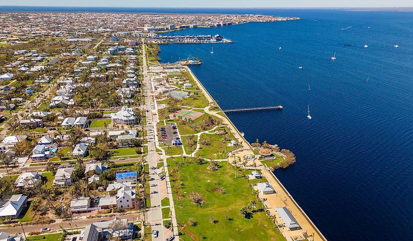 Aerial view of the stunning coastline of Punta Gorda, Florida.