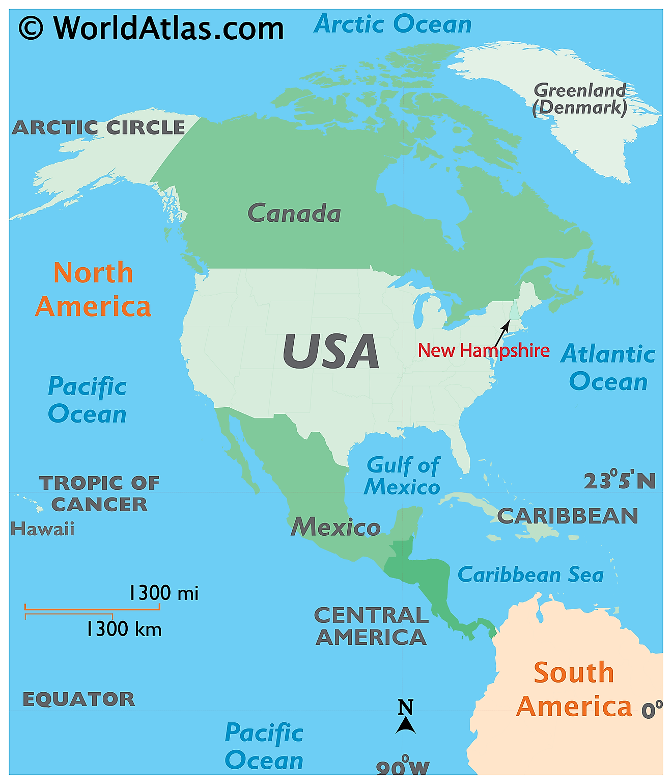 Map showing location of New Hampshire in the world.