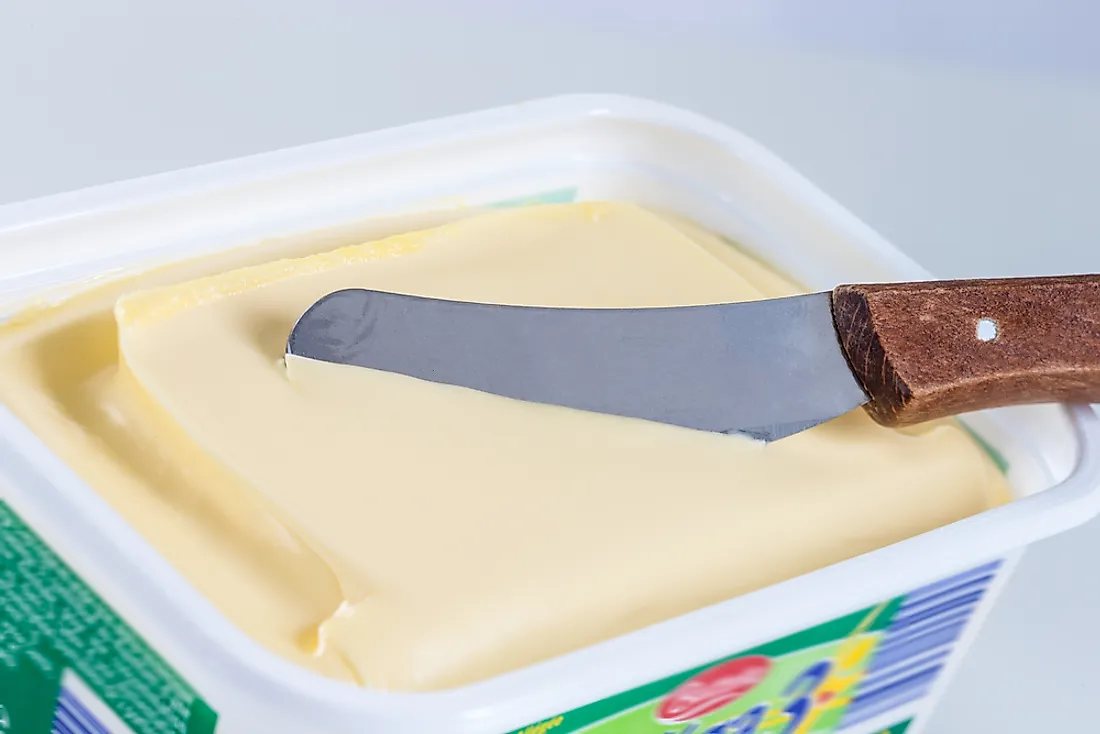 Margarine is produced as an inexpensive alternative to butter, and is used for baking, spreading, and cooking.