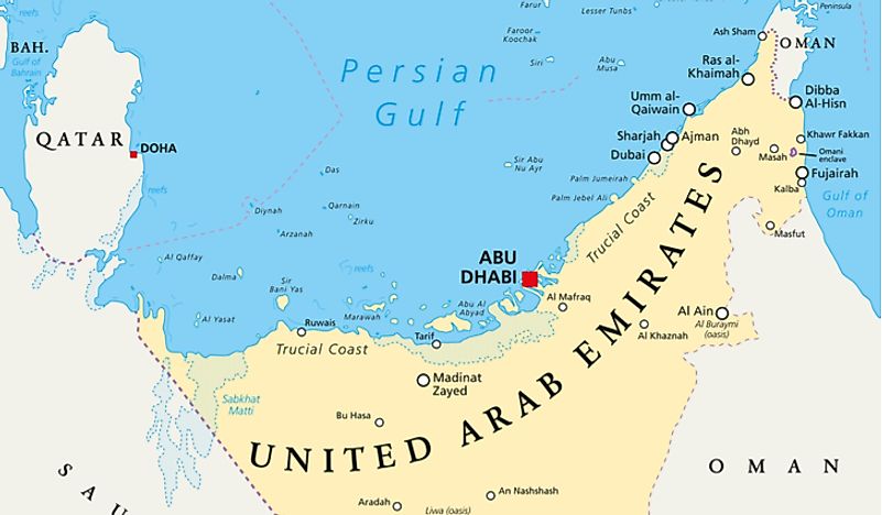 A map showing the location of the United Arab Emirates (UAE). 