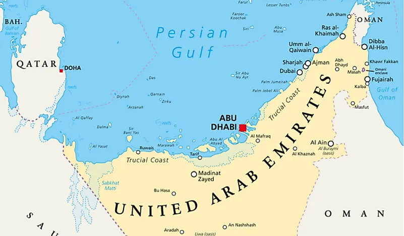 A map showing the location of the United Arab Emirates (UAE).