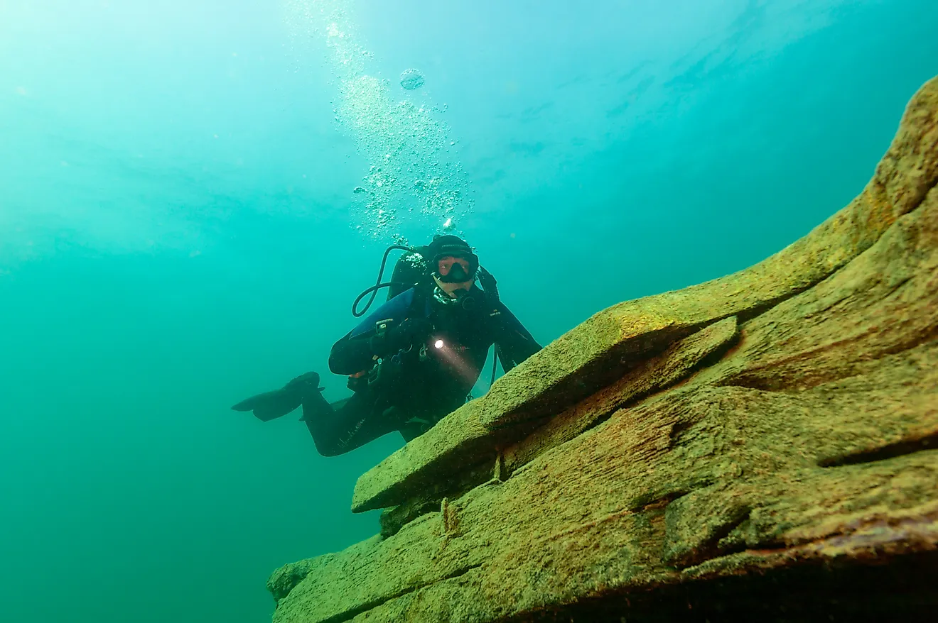 SCUBA diver exploring Lake Superior. 