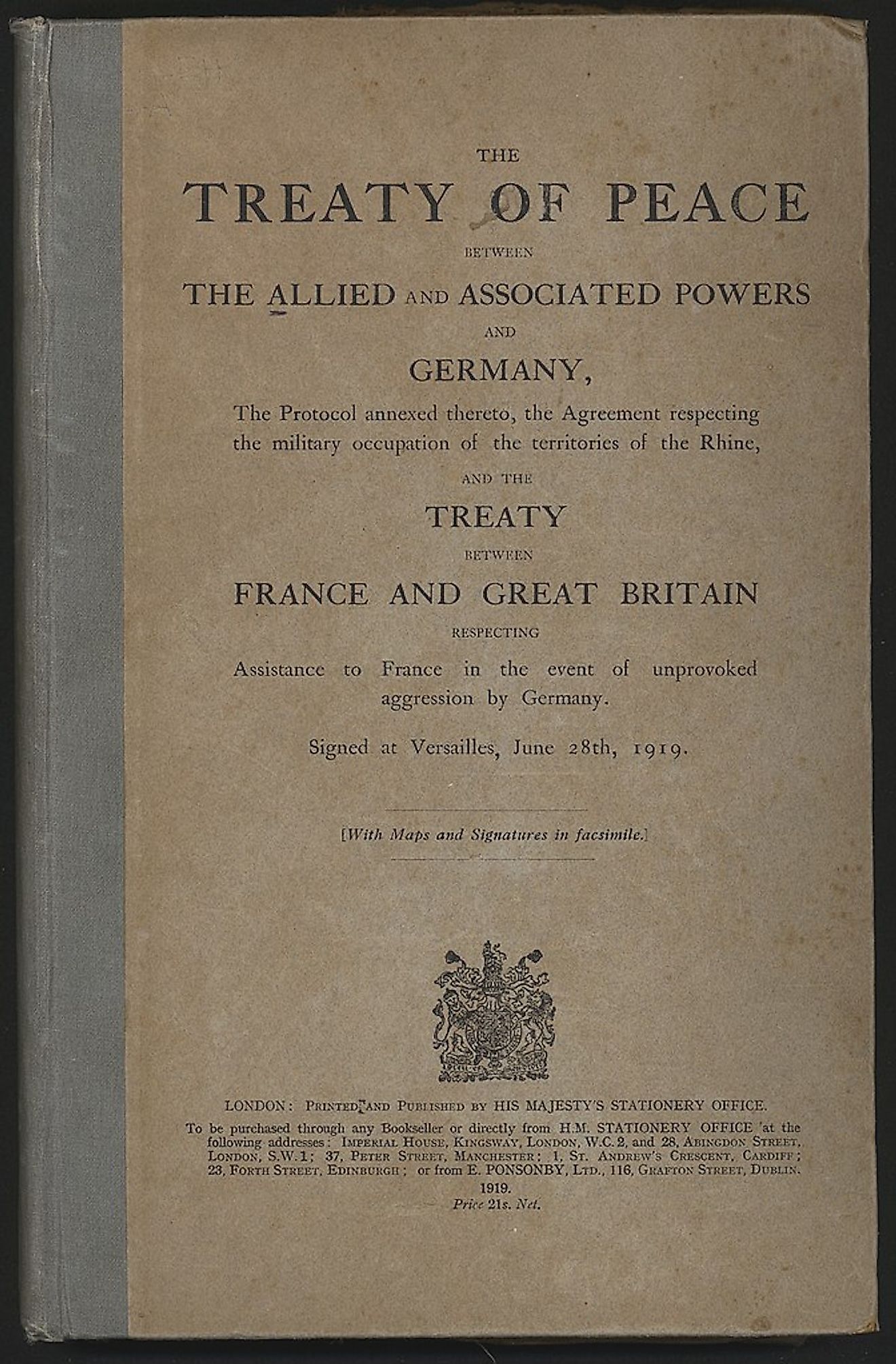 Treaty of Versailles, English version. Image credit: Auckland War Memorial Museum/Public domain