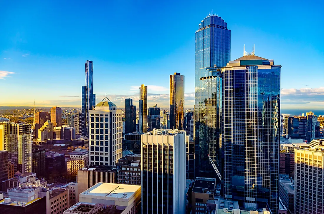 The cityscape of Melbourne, the capital of the Australian state of Victoria. 