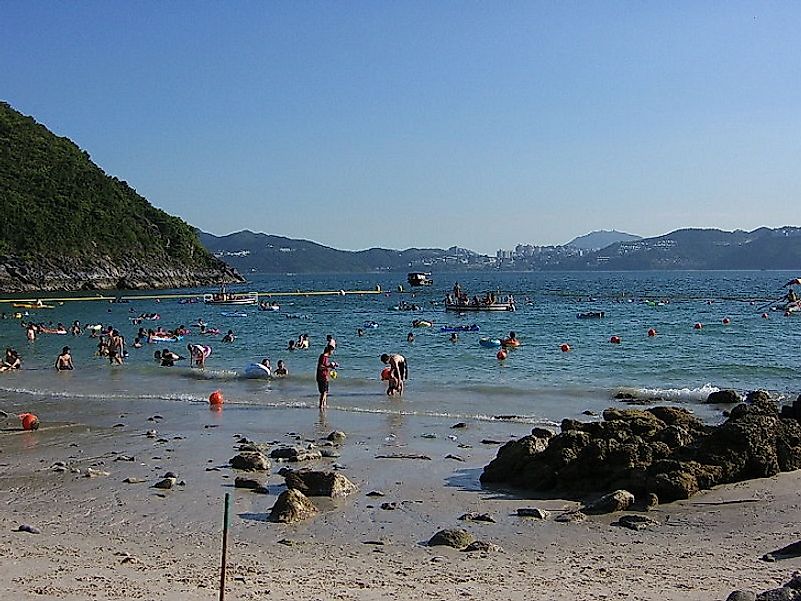 Hongkongese beachgoers at Kiu Tsui Chau's Hap Mun Bay.