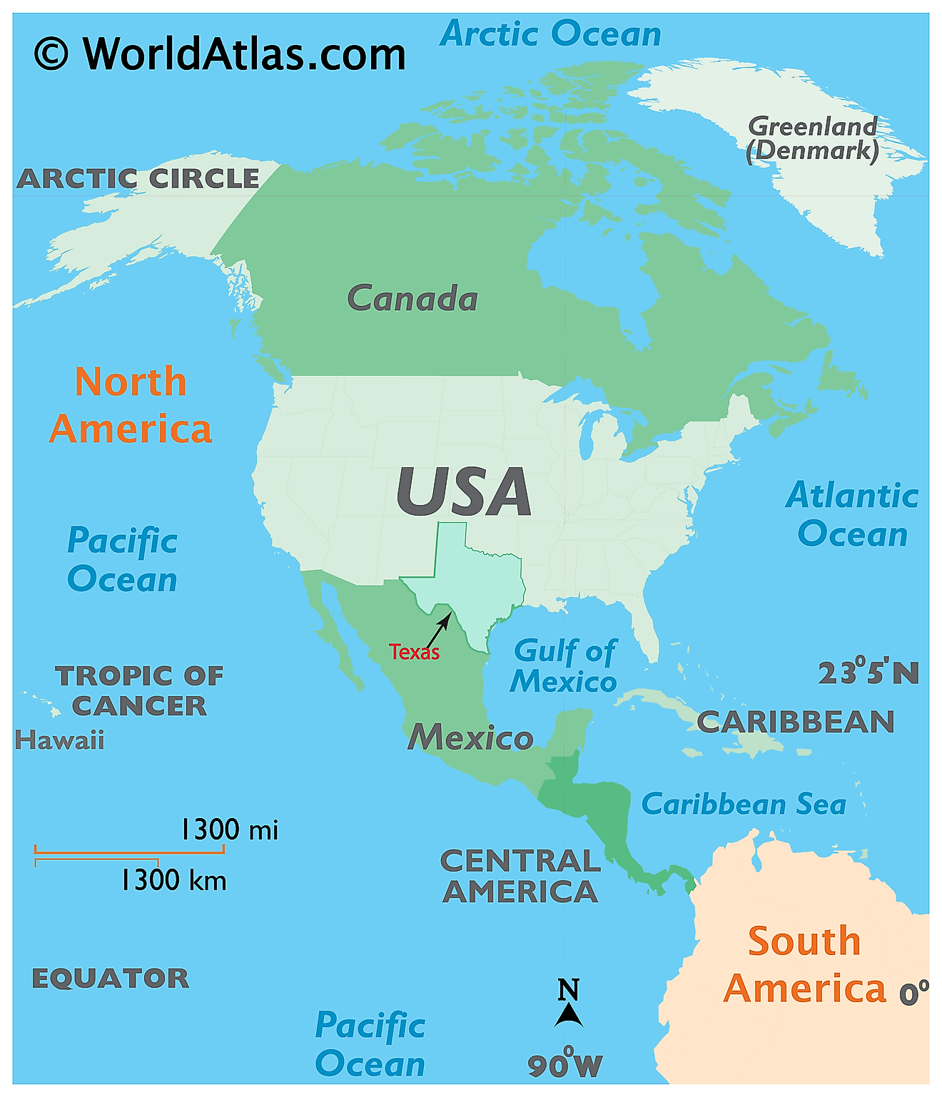 Mapa que muestra la ubicación de Texas en el mundo.