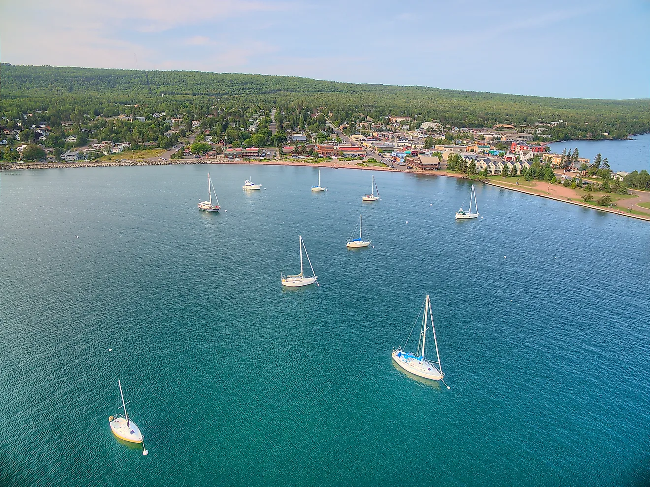 Boats on Lake Superior in Grand Marais, Minnesota.