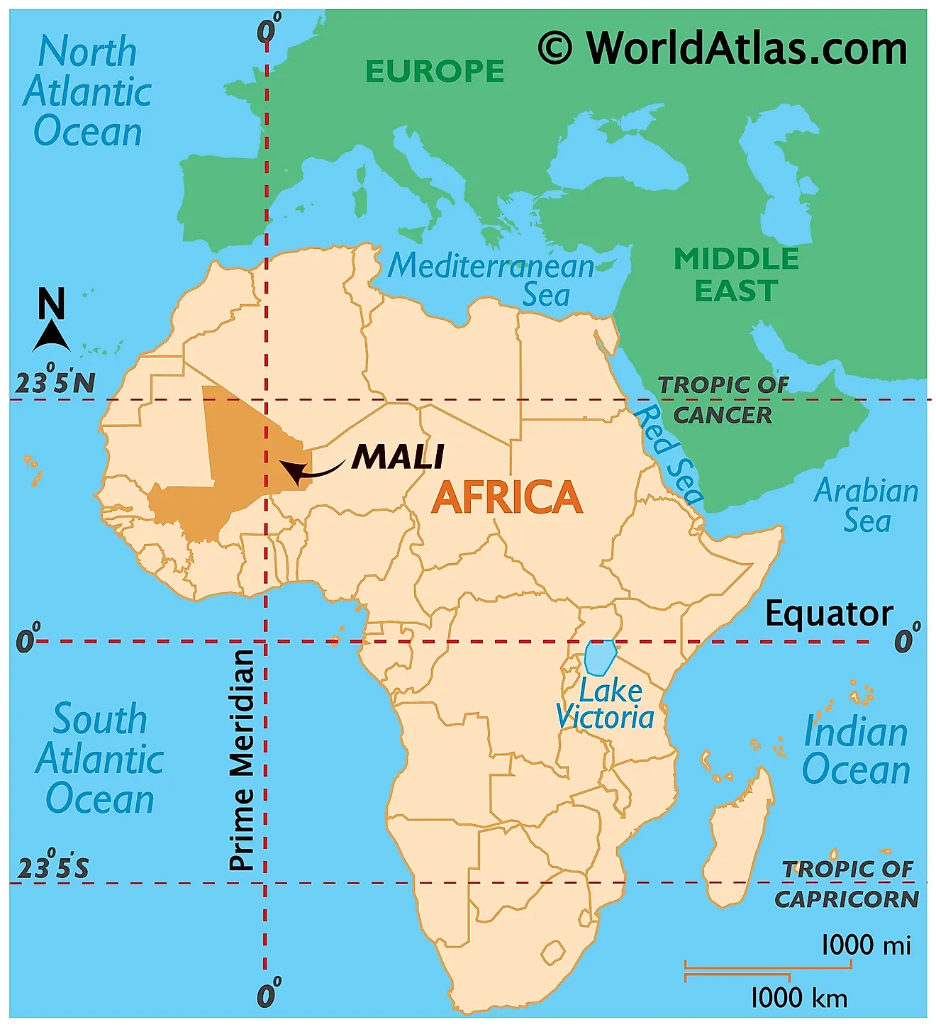 Mapa que muestra la ubicación de Malí en el mundo.