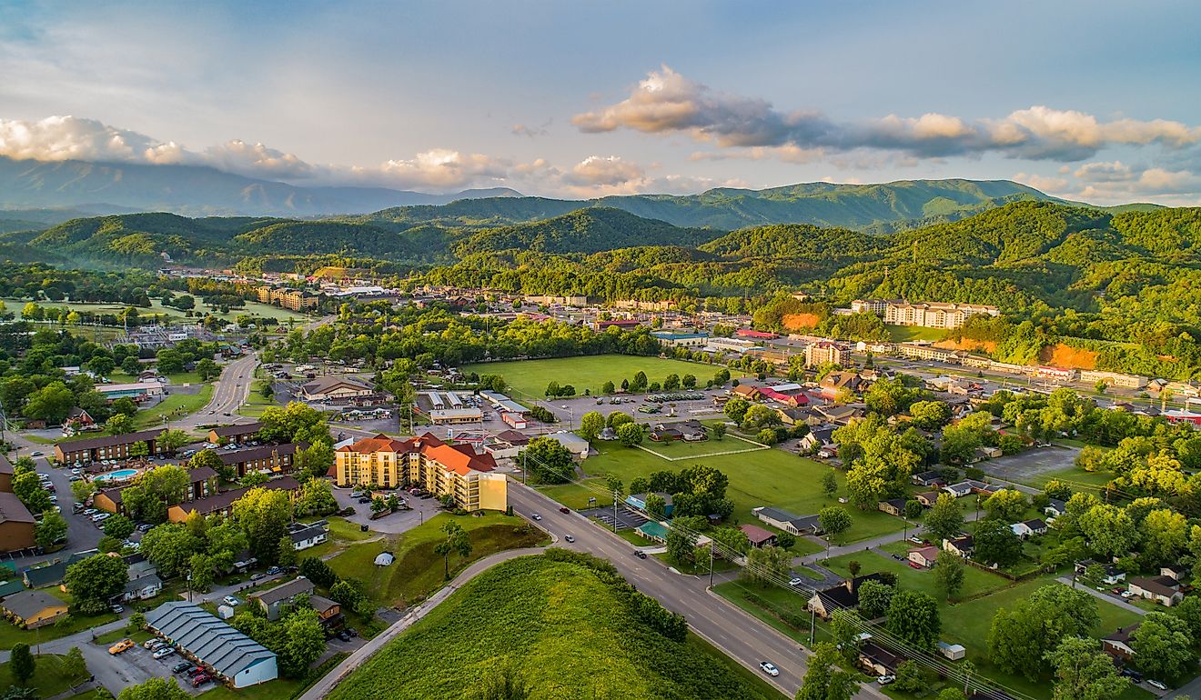 Pigeon Forge and Sevierville Tennessee Drone Aerial. 