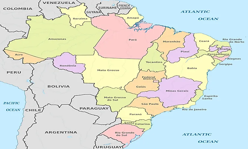 A map exhibiting the states of Brazil.