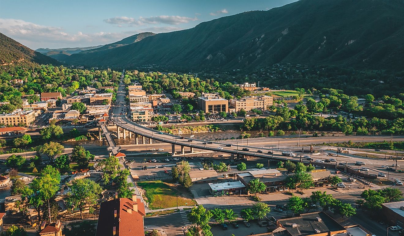 Aerial view of Glenwood Springs, Colorado.