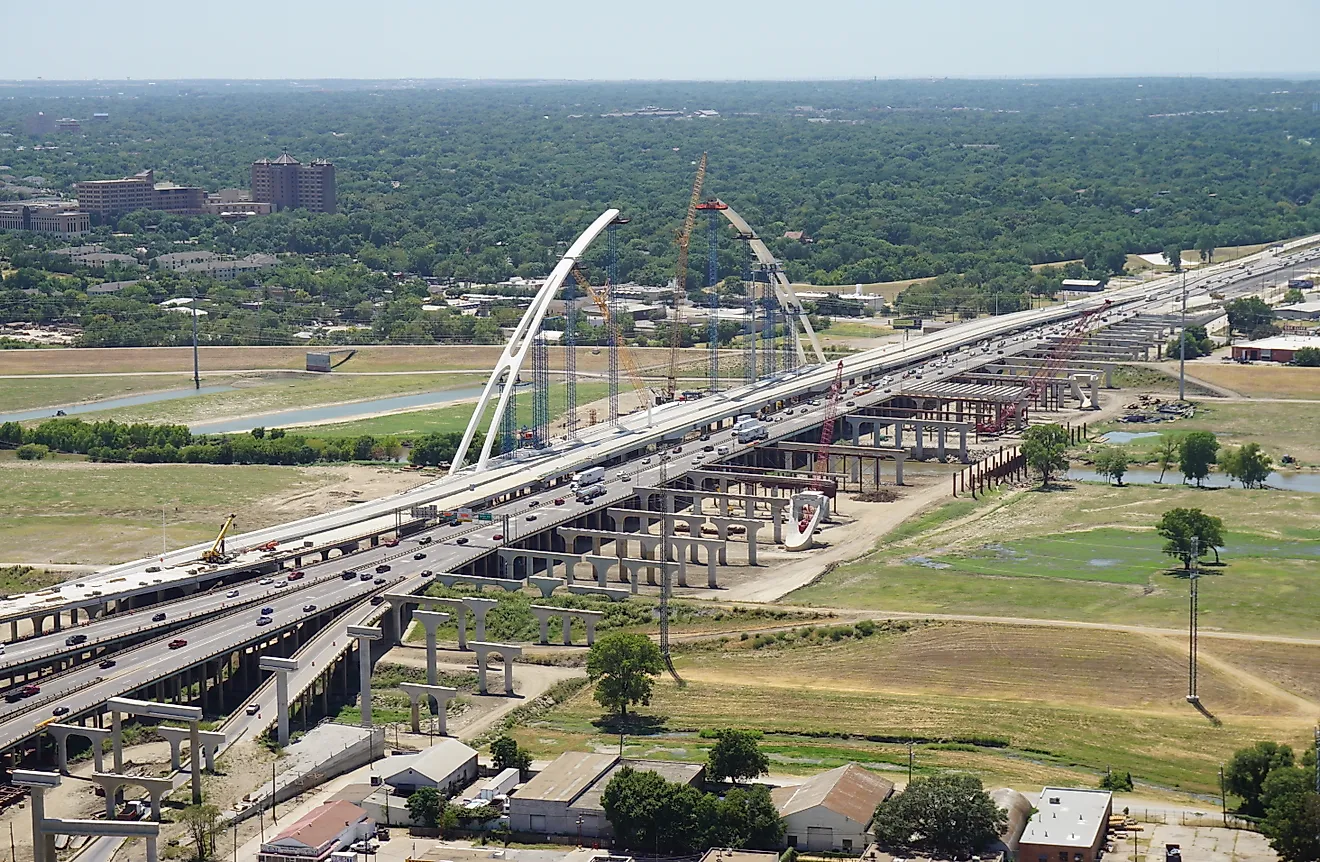 A view of Interstate 30 from the GeO-Deck of Reunion Tower in Dallas, Texas (United States).