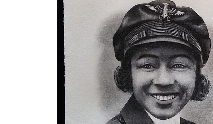 A stamp showing a portrait of Bessie Coleman. Editorial credit: neftali / Shutterstock.com. 