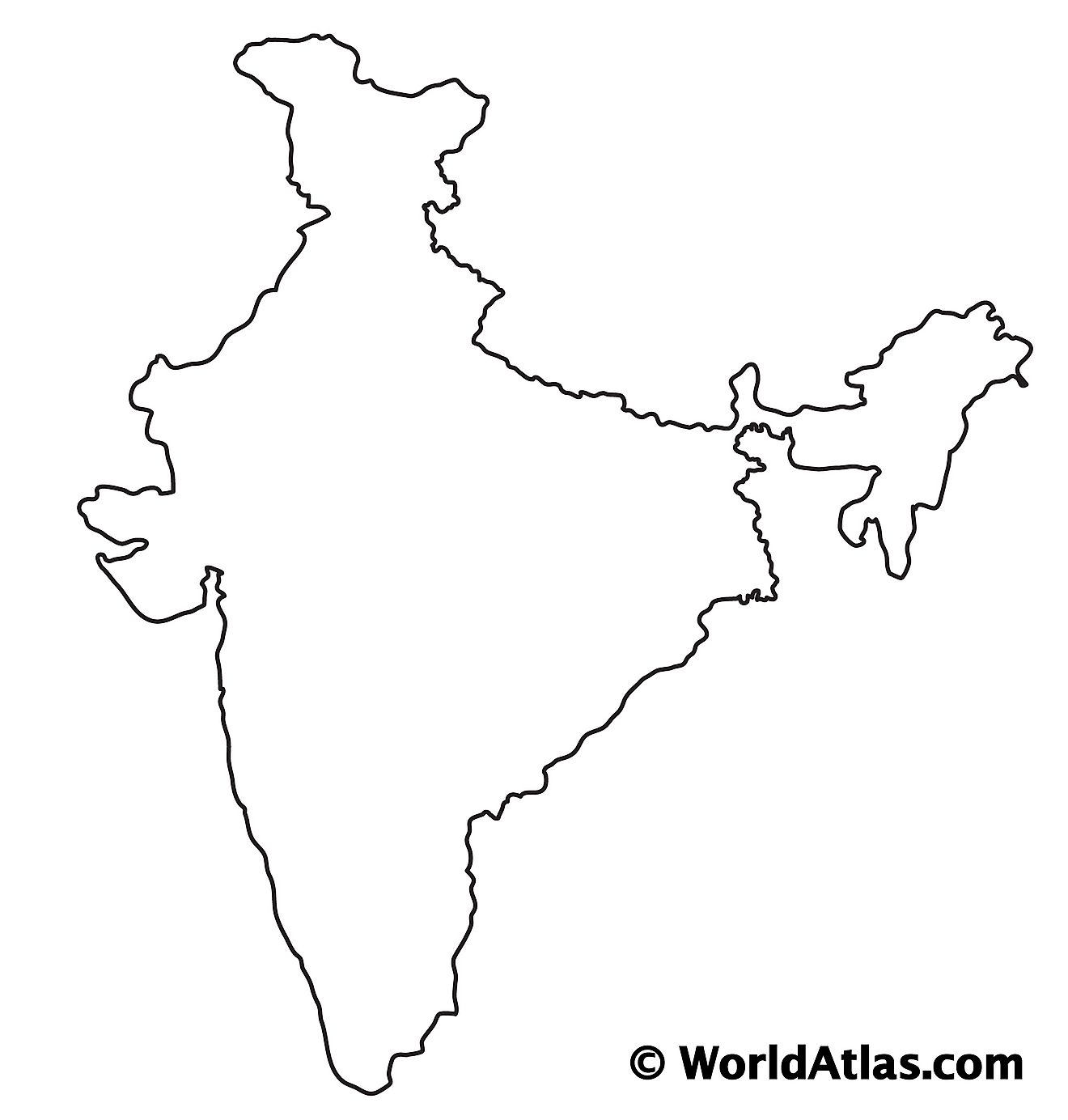 Mapa de contorno en blanco de la India
