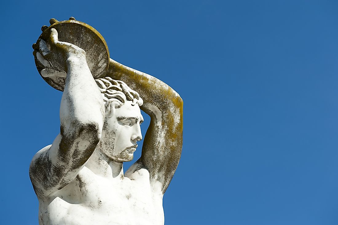 An ancient marble statue showing a discus thrower. 