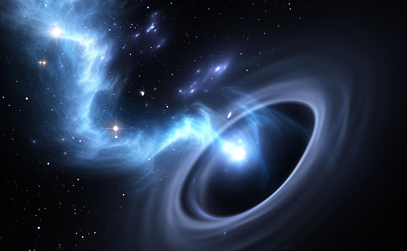 Stars and material falls into a black hole.