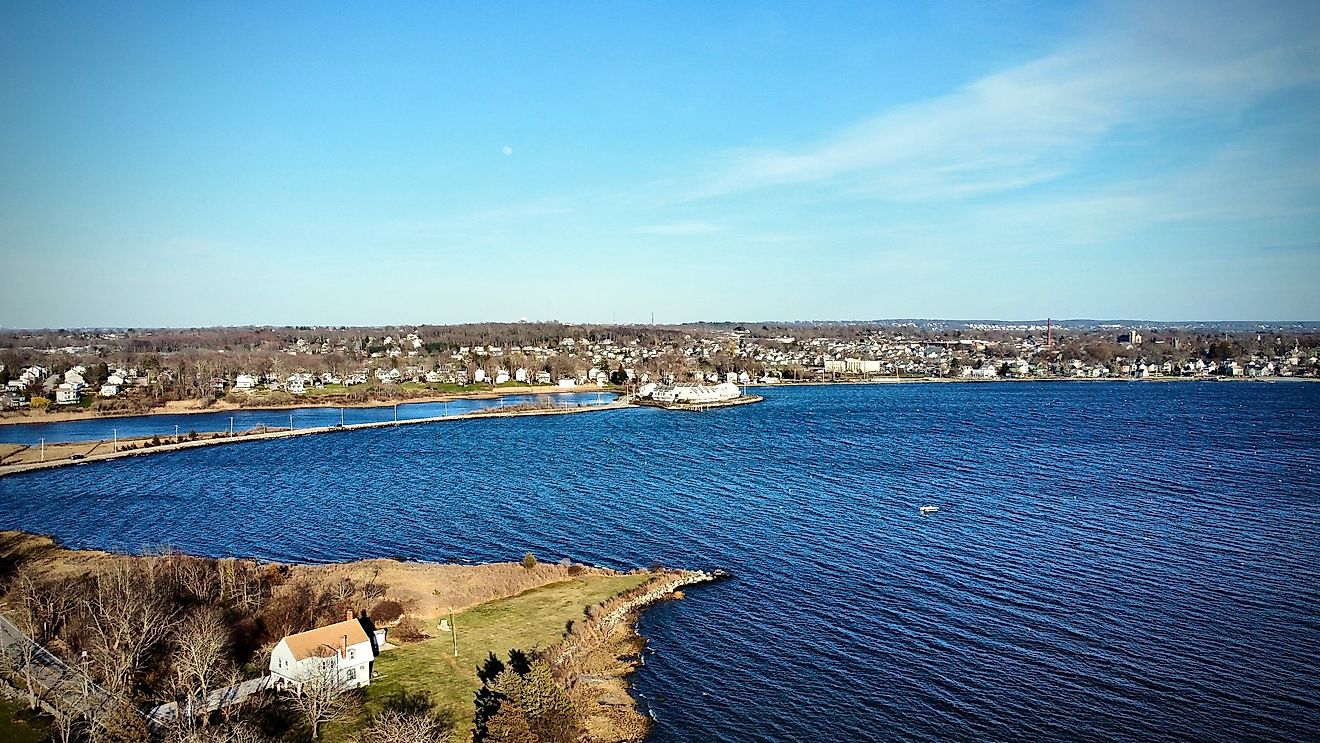 View of the Narragansett Bay in Bristol, Rhode Island.