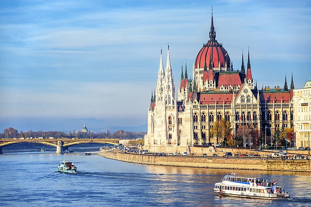 The Hungarian Parliament Building is located on the bank of the Danube.