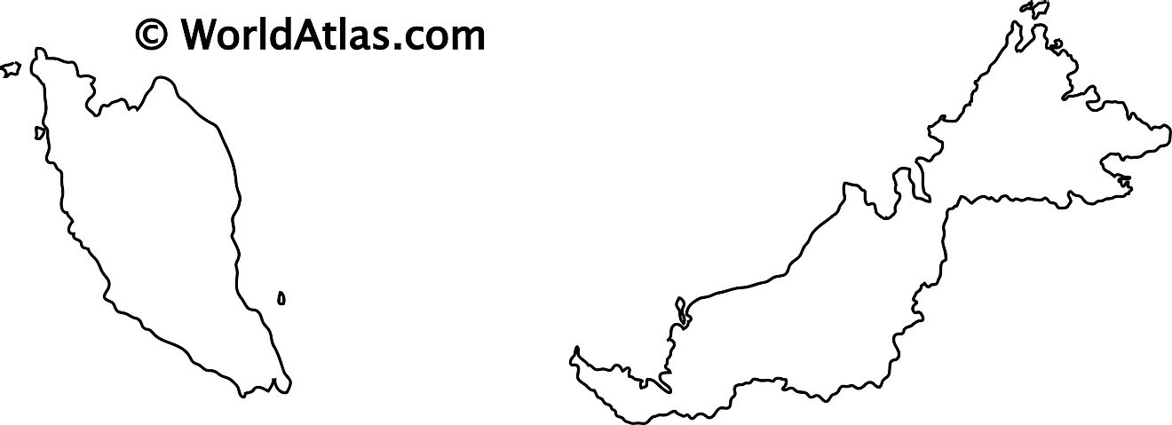 Mapa de contorno en blanco de Malasia