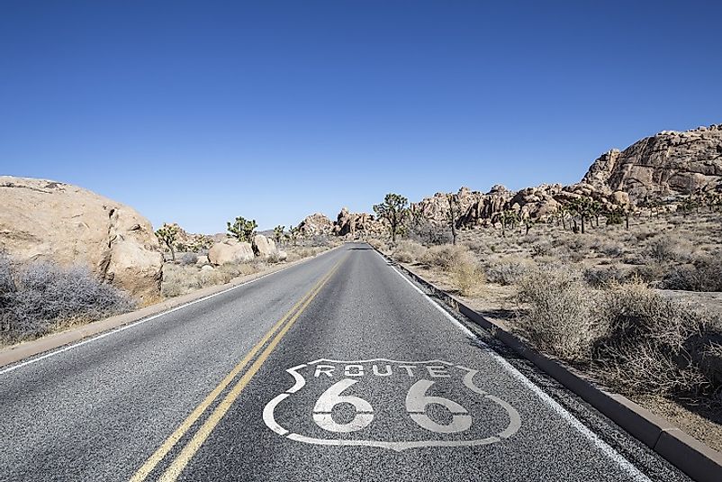 A stretch of the former Route 66 that is now part of the Joshua Tree Desert Highway in southern California.